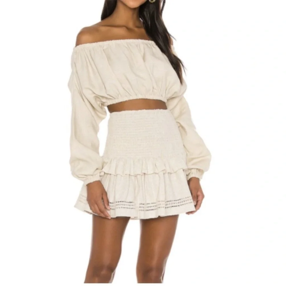 Spell & The Gypsy Collective Lola Ruched Metallic Mini Skirt Biscuit NWT Size XS